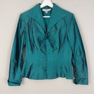 Marisa Christina Teal Satin Button-Front Blouse